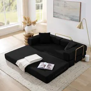 4-in-1 Folding Convertible Sofa Bed, 78 Inch Boneless Couch with Fixed-Shape Frame, Corduroy Loveseat Sleeper with Pull Out Bed, Floor Sofa Modular Futon Couch for Living Room Bedroom Lounge (Black) 4-in-1 Folding Convertible Sofa Bed, 78 Inch Boneless Couch with Fixed-Shape Frame, Corduroy Loveseat Sleeper with Pull Out Bed, Floor Sofa Modular Futon Couch for Living Room Bedroom Lounge (Black)