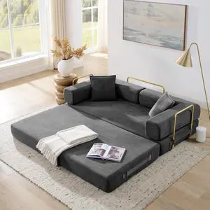 4-in-1 Folding Convertible Sofa Bed, 78 Inch Boneless Couch with Fixed-Shape Frame, Corduroy Loveseat Sleeper with Pull Out Bed, Floor Sofa Modular Futon Couch for Living Room Bedroom Lounge (Grey) 4-in-1 Folding Convertible Sofa Bed, 78 Inch Boneless Couch with Fixed-Shape Frame, Corduroy Loveseat Sleeper with Pull Out Bed, Floor Sofa Modular Futon Couch for Living Room Bedroom Lounge (Grey)