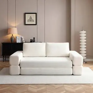 81 Convertible Sleeper Sofa Bed, High Back Plush Corduroy Boneless Futon Loveseat with Pull Out Bed, Folding Floor Mattress Couch, No Assembly Required (Beige) 81 Convertible Sleeper Sofa Bed, High Back Plush Corduroy Boneless Futon Loveseat with Pull Out Bed, Folding Floor Mattress Couch, No Assembly Required (Beige)