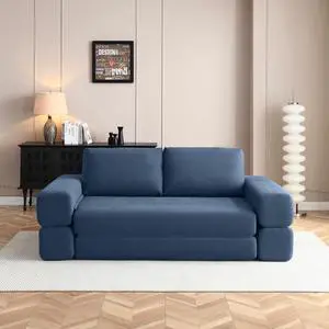81 Convertible Sleeper Sofa Bed, High Back Plush Corduroy Boneless Futon Loveseat with Pull Out Bed, Folding Floor Mattress Couch, No Assembly Required (Blue) 81 Convertible Sleeper Sofa Bed, High Back Plush Corduroy Boneless Futon Loveseat with Pull Out Bed, Folding Floor Mattress Couch, No Assembly Required (Blue)