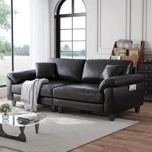 83" Couch Premium PU Leather Sofa, Comfy Extra Deep Seat 3 Seater Couch for Living Room, Oversized Loveseat with 2 Pillows, Black 83" Couch Premium PU Leather Sofa, Comfy Extra Deep Seat 3 Seater Couch for Living Room, Oversized Loveseat with 2 Pillows, Black