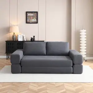 81 Convertible Sleeper Sofa Bed, High Back Plush Corduroy Boneless Futon Loveseat with Pull Out Bed, Folding Floor Mattress Couch, No Assembly Required (Gray) 81 Convertible Sleeper Sofa Bed, High Back Plush Corduroy Boneless Futon Loveseat with Pull Out Bed, Folding Floor Mattress Couch, No Assembly Required (Gray)