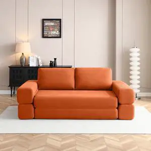 81 Convertible Sleeper Sofa Bed, High Back Plush Corduroy Boneless Futon Loveseat with Pull Out Bed, Folding Floor Mattress Couch, No Assembly Required (Orange) 81 Convertible Sleeper Sofa Bed, High Back Plush Corduroy Boneless Futon Loveseat with Pull Out Bed, Folding Floor Mattress Couch, No Assembly Required (Orange)