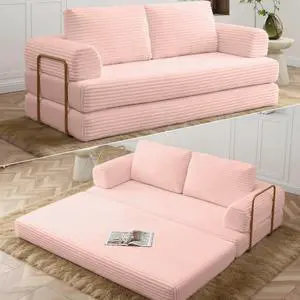 80 Convertible Sleeper Sofa Bed, High Back Plush Corduroy Boneless Futon Loveseat with Pull Out Bed, Fixed-Shape Folding Floor Mattress Couch, No Assembly Required (Pink) 80 Convertible Sleeper Sofa Bed, High Back Plush Corduroy Boneless Futon Loveseat with Pull Out Bed, Fixed-Shape Folding Floor Mattress Couch, No Assembly Required (Pink)