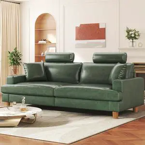 87" Couch Premium PU Leather Sofa with Headrest, Comfy 27" Extra Deep Seat 3 Seater Couch for Living Room, Includes 2 Pillows, Green 87" Couch Premium PU Leather Sofa with Headrest, Comfy 27" Extra Deep Seat 3 Seater Couch for Living Room, Includes 2 Pillows, Green