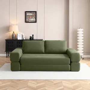 81 Convertible Sleeper Sofa Bed, High Back Plush Corduroy Boneless Futon Loveseat with Pull Out Bed, Folding Floor Mattress Couch, No Assembly Required (Green) 81 Convertible Sleeper Sofa Bed, High Back Plush Corduroy Boneless Futon Loveseat with Pull Out Bed, Folding Floor Mattress Couch, No Assembly Required (Green)