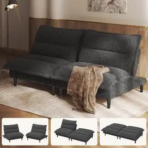Futon Sofa Bed, 4 in 1 Convertible Sofa with Adjustable Backrest, 71" Teddy Plush Fabric Loveseat Sleeper Couch for Living Room, Apartment, Office, Gray Futon Sofa Bed, 4 in 1 Convertible Sofa with Adjustable Backrest, 71" Teddy Plush Fabric Loveseat Sleeper Couch for Living Room, Apartment, Office, Gray