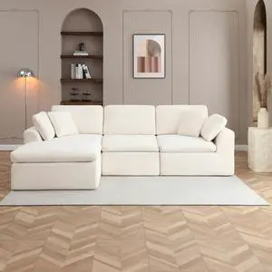 111" Cloud Modular Sectional Sofa, Deep Seat Memory Foam L-Shape Couch with Ottoman, Convertible Modular Sofa Couch for Living Room Apartment, Upholstered Boneless Sectional, No Assembly (Beige) 111" Cloud Modular Sectional Sofa, Deep Seat Memory Foam L-Shape Couch with Ottoman, Convertible Modular Sofa Couch for Living Room Apartment, Upholstered Boneless Sectional, No Assembly (Beige)