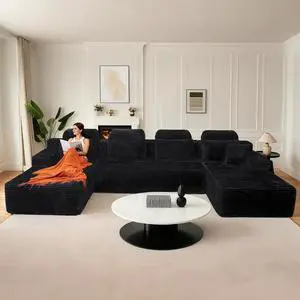 141" Super Large High Backrest Sectional Sofa&CouchU-Shaped Soft Corduroy Modular Boneless Sofa with Deep Seat for Living Room Bedroom, Black 141" Super Large High Backrest Sectional Sofa&CouchU-Shaped Soft Corduroy Modular Boneless Sofa with Deep Seat for Living Room Bedroom, Black
