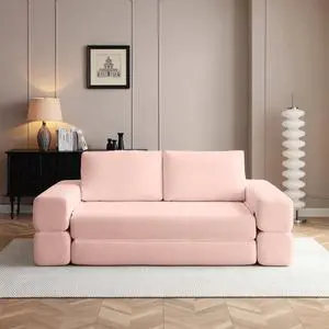 81 Convertible Sleeper Sofa Bed, High Back Plush Corduroy Boneless Futon Loveseat with Pull Out Bed, Folding Floor Mattress Couch, No Assembly Required (Pink) 81 Convertible Sleeper Sofa Bed, High Back Plush Corduroy Boneless Futon Loveseat with Pull Out Bed, Folding Floor Mattress Couch, No Assembly Required (Pink)