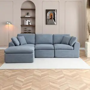 111" Cloud Modular Sectional Sofa, Deep Seat Memory Foam L-Shape Couch with Ottoman, Convertible Modular Sofa Couch for Living Room Apartment, Upholstered Boneless Sectional, No Assembly (Gray) 111" Cloud Modular Sectional Sofa, Deep Seat Memory Foam L-Shape Couch with Ottoman, Convertible Modular Sofa Couch for Living Room Apartment, Upholstered Boneless Sectional, No Assembly (Gray)