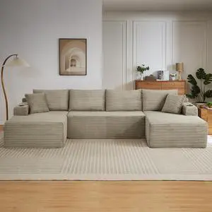 134" Modular Sectional Sofa, Boneless Cloud Couch for Living Room, U Shaped 5 Seat Sleeper Sofa with 2 Storage Pockets& 2 Cup Holders, Free Combination, No Assembly Required (Camel) 134" Modular Sectional Sofa, Boneless Cloud Couch for Living Room, U Shaped 5 Seat Sleeper Sofa with 2 Storage Pockets& 2 Cup Holders, Free Combination, No Assembly Required (Camel)