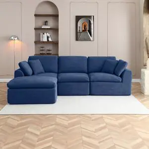111" Cloud Modular Sectional Sofa, Deep Seat Memory Foam L-Shape Couch with Ottoman, Convertible Modular Sofa Couch for Living Room Apartment, Upholstered Boneless Sectional, No Assembly (Blue) 111" Cloud Modular Sectional Sofa, Deep Seat Memory Foam L-Shape Couch with Ottoman, Convertible Modular Sofa Couch for Living Room Apartment, Upholstered Boneless Sectional, No Assembly (Blue)