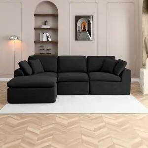 111" Cloud Modular Sectional Sofa, Deep Seat Memory Foam L-Shape Couch with Ottoman, Convertible Modular Sofa Couch for Living Room Apartment, Upholstered Boneless Sectional, No Assembly (Black) 111" Cloud Modular Sectional Sofa, Deep Seat Memory Foam L-Shape Couch with Ottoman, Convertible Modular Sofa Couch for Living Room Apartment, Upholstered Boneless Sectional, No Assembly (Black)