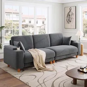 101" Oversized Corduroy Sofa with Storage, 24" Extra Deep Seat Couch, Comfy Upholstered with Cup Holder, 2 Pillows, Gray 101" Oversized Corduroy Sofa with Storage, 24" Extra Deep Seat Couch, Comfy Upholstered with Cup Holder, 2 Pillows, Gray