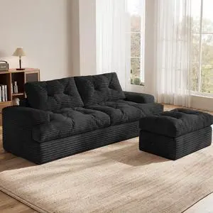 85" Modular Sectional Sofa for Living Room, L-Shaped Corduroy Cloud Couch with Ottoman, Two-Layer Cushion, No Assembly Boneless Sofa, Black 85" Modular Sectional Sofa for Living Room, L-Shaped Corduroy Cloud Couch with Ottoman, Two-Layer Cushion, No Assembly Boneless Sofa, Black
