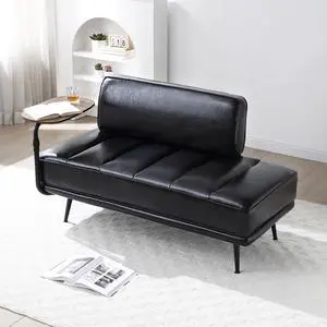 Small Modern Loveseat Couch Sofa, Leather Upholstered 2-Seat Sofa, Love Seat Furniture with 360-Degree Swivel Tray, Black Metal Leg for Small Space, Living Room, Bedroom, Apartment (Black) Small Modern Loveseat Couch Sofa, Leather Upholstered 2-Seat Sofa, Love Seat Furniture with 360-Degree Swivel Tray, Black Metal Leg for Small Space, Living Room, Bedroom, Apartment (Black)