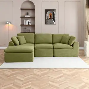 111" Cloud Modular Sectional Sofa, Deep Seat Memory Foam L-Shape Couch with Ottoman, Convertible Modular Sofa Couch for Living Room Apartment, Upholstered Boneless Sectional, No Assembly (Green) 111" Cloud Modular Sectional Sofa, Deep Seat Memory Foam L-Shape Couch with Ottoman, Convertible Modular Sofa Couch for Living Room Apartment, Upholstered Boneless Sectional, No Assembly (Green)