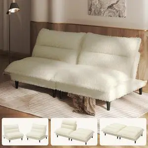 Futon Sofa Bed, 4 in 1 Convertible Sofa with Adjustable Backrest, 71" Teddy Plush Fabric Loveseat Sleeper Couch for Living Room, Apartment, Office, Beige Futon Sofa Bed, 4 in 1 Convertible Sofa with Adjustable Backrest, 71" Teddy Plush Fabric Loveseat Sleeper Couch for Living Room, Apartment, Office, Beige