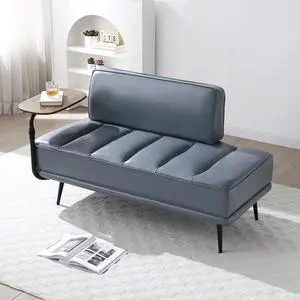 Small Modern Loveseat Couch Sofa, Leather Upholstered 2-Seat Sofa, Love Seat Furniture with 360-Degree Swivel Tray, Black Metal Leg for Small Space, Living Room, Bedroom, Apartment (Grey) Small Modern Loveseat Couch Sofa, Leather Upholstered 2-Seat Sofa, Love Seat Furniture with 360-Degree Swivel Tray, Black Metal Leg for Small Space, Living Room, Bedroom, Apartment (Grey)