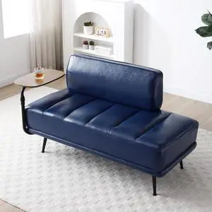 Small Modern Loveseat Couch Sofa, Leather Upholstered 2-Seat Sofa, Love Seat Furniture with 360-Degree Swivel Tray, Black Metal Leg for Small Space, Living Room, Bedroom, Apartment (Blue) Small Modern Loveseat Couch Sofa, Leather Upholstered 2-Seat Sofa, Love Seat Furniture with 360-Degree Swivel Tray, Black Metal Leg for Small Space, Living Room, Bedroom, Apartment (Blue)