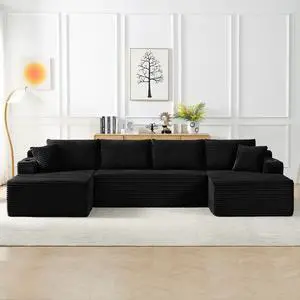 134" Modular Sectional Sofa, Boneless Cloud Couch for Living Room, U Shaped 5 Seat Sleeper Sofa with 2 Storage Pockets& 2 Cup Holders, Free Combination, No Assembly Required (Black) 134" Modular Sectional Sofa, Boneless Cloud Couch for Living Room, U Shaped 5 Seat Sleeper Sofa with 2 Storage Pockets& 2 Cup Holders, Free Combination, No Assembly Required (Black)