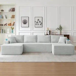 134" Modular Sectional Sofa, Boneless Cloud Couch for Living Room, U Shaped 5 Seat Sleeper Sofa with 2 Storage Pockets& 2 Cup Holders, Free Combination, No Assembly Required (Light Gray) 134" Modular Sectional Sofa, Boneless Cloud Couch for Living Room, U Shaped 5 Seat Sleeper Sofa with 2 Storage Pockets& 2 Cup Holders, Free Combination, No Assembly Required (Light Gray)