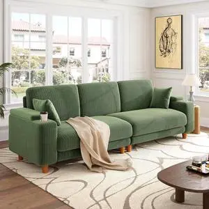 101" Oversized Corduroy Sofa with Storage, 24" Extra Deep Seat Couch, Comfy Upholstered with Cup Holder, 2 Pillows, Green 101" Oversized Corduroy Sofa with Storage, 24" Extra Deep Seat Couch, Comfy Upholstered with Cup Holder, 2 Pillows, Green