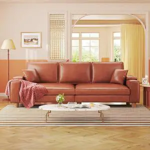 101" Large PU Leather Sofa Couch, Spring Cushion Modern Couch with 24" Extra Deep Seat, Wide Storage Armchair, Comfy Upholstered Oversized Loveseat (Includes 2 Pillows) for Living Room, Office, Brown 101" Large PU Leather Sofa Couch, Spring Cushion Modern Couch with 24" Extra Deep Seat, Wide Storage Armchair, Comfy Upholstered Oversized Loveseat (Includes 2 Pillows) for Living Room, Office, Brown