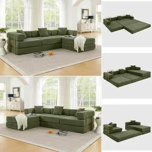 108" Modular Sectional Sofa,Futon Convertible Sofa Bed,Oversized Corduroy Boneless Couch for Living Room,Floor Loveseat Sleeper with Pull Out Bed,Free Combination,No Assembly Required (Green) 108" Modular Sectional Sofa,Futon Convertible Sofa Bed,Oversized Corduroy Boneless Couch for Living Room,Floor Loveseat Sleeper with Pull Out Bed,Free Combination,No Assembly Required (Green)