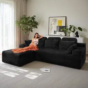 106" High Backrest Sectional Sofa&Couch, L-Shape Sectional Sofa Convertible Left or Right Chaise, Cloud Corduroy, Boneless Couches Comfortable for Living Room, Black 106" High Backrest Sectional Sofa&Couch, L-Shape Sectional Sofa Convertible Left or Right Chaise, Cloud Corduroy, Boneless Couches Comfortable for Living Room, Black