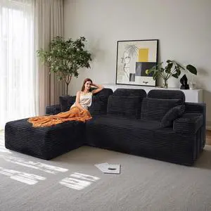 106" High Backrest Sectional Sofa&Couch, L-Shape Sectional Sofa Convertible Left or Right Chaise, Cloud Corduroy, Boneless Couches Comfortable for Living Room, Dark Grey 106" High Backrest Sectional Sofa&Couch, L-Shape Sectional Sofa Convertible Left or Right Chaise, Cloud Corduroy, Boneless Couches Comfortable for Living Room, Dark Grey