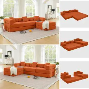 108" Modular Sectional Sofa,Futon Convertible Sofa Bed,Oversized Corduroy Boneless Couch for Living Room,Floor Loveseat Sleeper with Pull Out Bed,Free Combination,No Assembly Required (Orange) 108" Modular Sectional Sofa,Futon Convertible Sofa Bed,Oversized Corduroy Boneless Couch for Living Room,Floor Loveseat Sleeper with Pull Out Bed,Free Combination,No Assembly Required (Orange)