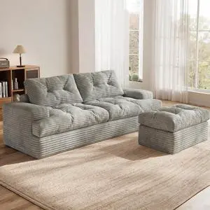 85" Modular Sectional Sofa for Living Room, L-Shaped Corduroy Cloud Couch with Ottoman, Two-Layer Cushion, No Assembly Boneless Sofa, Gray 85" Modular Sectional Sofa for Living Room, L-Shaped Corduroy Cloud Couch with Ottoman, Two-Layer Cushion, No Assembly Boneless Sofa, Gray