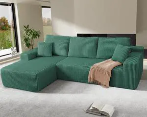 105" Cloud Sectional Couch, L-Shaped Modular Sectional Sofa with Deep Seat, Boneless Couches for Living Room Bedroom, Corduroy Upholstery Green, Left Facing Chaise 105" Cloud Sectional Couch, L-Shaped Modular Sectional Sofa with Deep Seat, Boneless Couches for Living Room Bedroom, Corduroy Upholstery Green, Left Facing Chaise