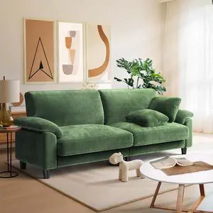 83" Corduroy Sofa, Loveseat Sofa with Extra Deep Seat Couches, Comfy Upholstered Couch for Living Room, No Assembly with 2 Pillows, Green 83" Corduroy Sofa, Loveseat Sofa with Extra Deep Seat Couches, Comfy Upholstered Couch for Living Room, No Assembly with 2 Pillows, Green