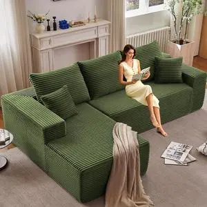 107" W Cloud Sectional Couch with L-Shape Chaise, Modern Corduroy Boneless Couch for Living Room,Memory Foam Sofa with Deep Seat,No Assembly Required (Green,Left-Facing Chaise) 107" W Cloud Sectional Couch with L-Shape Chaise, Modern Corduroy Boneless Couch for Living Room,Memory Foam Sofa with Deep Seat,No Assembly Required (Green,Left-Facing Chaise)