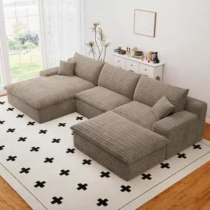 107" Cloud Sectional Couch with U-Shaped Chaise,Corduroy Viral Boneless Sofa with Ottoman,Memory Foam Couches in a Box with Deep Seat for Living Room,No Assembly Required (Camel,Left-Facing Chaise) 107" Cloud Sectional Couch with U-Shaped Chaise,Corduroy Viral Boneless Sofa with Ottoman,Memory Foam Couches in a Box with Deep Seat for Living Room,No Assembly Required (Camel,Left-Facing Chaise)