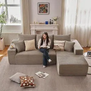 96" Modular Cloud Sectional Couch, L-Shape Corduroy Memory Foam Sofa with Deep Seat, Couch in a Box Compressed Boneless Couches for Living Room Bedroom Apartment(Camel,Right-Facing Chaise) 96" Modular Cloud Sectional Couch, L-Shape Corduroy Memory Foam Sofa with Deep Seat, Couch in a Box Compressed Boneless Couches for Living Room Bedroom Apartment(Camel,Right-Facing Chaise)