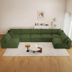 165" Oversized Cloud Sectional Couch with U-Shaped Chaise,7-Seater Corduroy Viral Boneless Sofa,Memory Foam Couches in a Box with Deep Seat for Living Room,No Assembly Required, Green 165" Oversized Cloud Sectional Couch with U-Shaped Chaise,7-Seater Corduroy Viral Boneless Sofa,Memory Foam Couches in a Box with Deep Seat for Living Room,No Assembly Required, Green