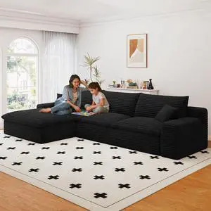 107" Cloud Sectional Couch with L-Shape Chaise, Modern Corduroy Viral Boneless Sofa for Living Room,Memory Foam Couches in a Box with Deep Seat,No Assembly Required (Jet Black,Left-Facing Chaise) 107" Cloud Sectional Couch with L-Shape Chaise, Modern Corduroy Viral Boneless Sofa for Living Room,Memory Foam Couches in a Box with Deep Seat,No Assembly Required (Jet Black,Left-Facing Chaise)