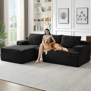 96" Cloud Sectional Couch with L-Shape Chaise, Modern Corduroy Boneless Couch for Living Room,Memory Foam Sofa with Deep Seat,No Assembly Required (Black,Left-Facing Chaise) 96" Cloud Sectional Couch with L-Shape Chaise, Modern Corduroy Boneless Couch for Living Room,Memory Foam Sofa with Deep Seat,No Assembly Required (Black,Left-Facing Chaise)