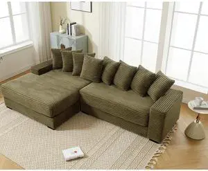 111" W Modular Sectional Sofa with 8 Pillows, Comfy Corduroy Cloud Couch with Chaise, L-Shaped Modern 3-Seater Sofa for Living Room or Apartment (Green, Left-Facing Chaise) 111" W Modular Sectional Sofa with 8 Pillows, Comfy Corduroy Cloud Couch with Chaise, L-Shaped Modern 3-Seater Sofa for Living Room or Apartment (Green, Left-Facing Chaise)