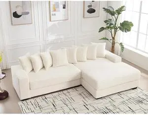 111" Modular Sectional Sofa with 8 Pillows, Comfy Corduroy Cloud Couch with Chaise, L-Shaped Modern 3-Seater Sofa for Living Room & Apartment (Beige, Right-Facing Chaise) 111" Modular Sectional Sofa with 8 Pillows, Comfy Corduroy Cloud Couch with Chaise, L-Shaped Modern 3-Seater Sofa for Living Room & Apartment (Beige, Right-Facing Chaise)