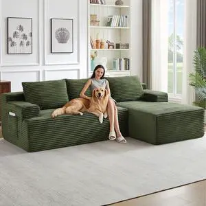 96" Cloud Sectional Couch with L-Shape Chaise, Modern Corduroy Boneless Couch for Living Room,Memory Foam Sofa with Deep Seat,No Assembly Required (Green,Right-Facing Chaise) 96" Cloud Sectional Couch with L-Shape Chaise, Modern Corduroy Boneless Couch for Living Room,Memory Foam Sofa with Deep Seat,No Assembly Required (Green,Right-Facing Chaise)