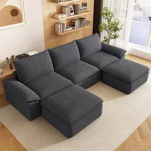 111" Cloud Sectional Couch with U-Shaped Chaise,Corduroy Viral Boneless Sofa with Ottoman,Memory Foam Couces in a Box with Deep Seat for Living Room,No Assembly Required (Dark Grey) 111" Cloud Sectional Couch with U-Shaped Chaise,Corduroy Viral Boneless Sofa with Ottoman,Memory Foam Couces in a Box with Deep Seat for Living Room,No Assembly Required (Dark Grey)