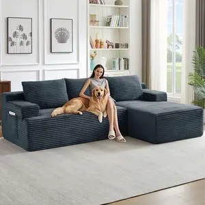 96" Cloud Sectional Couch with L-Shape Chaise, Modern Corduroy Boneless Couch for Living Room,Memory Foam Sofa with Deep Seat,No Assembly Required (Dark Gray,Right-Facing Chaise) 96" Cloud Sectional Couch with L-Shape Chaise, Modern Corduroy Boneless Couch for Living Room,Memory Foam Sofa with Deep Seat,No Assembly Required (Dark Gray,Right-Facing Chaise)