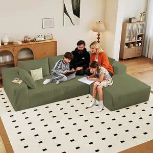 96" Cloud Sectional Couch with L-Shape Chaise, Modern Corduroy Boneless Couch for Living Room,Memory Foam Sofa with Deep Seat,No Assembly Required (Green,Right-Facing Chaise) 96" Cloud Sectional Couch with L-Shape Chaise, Modern Corduroy Boneless Couch for Living Room,Memory Foam Sofa with Deep Seat,No Assembly Required (Green,Right-Facing Chaise)