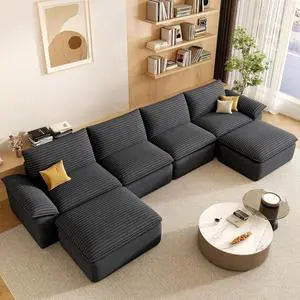 142" Cloud Sectional Couch with U-Shaped Chaise,Corduroy Viral Boneless Sofa with Ottoman,Memory Foam Couces in a Box with Deep Seat for Living Room,No Assembly Required (Dark Grey) 142" Cloud Sectional Couch with U-Shaped Chaise,Corduroy Viral Boneless Sofa with Ottoman,Memory Foam Couces in a Box with Deep Seat for Living Room,No Assembly Required (Dark Grey)