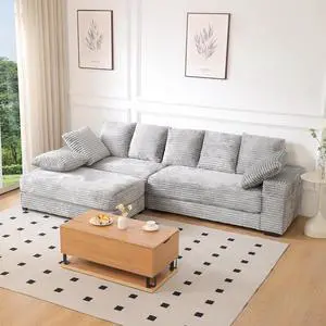 108.6" Corduroy Modular Sectional Sofa with Ottoman & Storage, Modern Deep-Seat L-Shaped Sectional with 8 Pillows, Cloud-Like Couch for Living Room, Office & Apartment, Light Grey 108.6" Corduroy Modular Sectional Sofa with Ottoman & Storage, Modern Deep-Seat L-Shaped Sectional with 8 Pillows, Cloud-Like Couch for Living Room, Office & Apartment, Light Grey